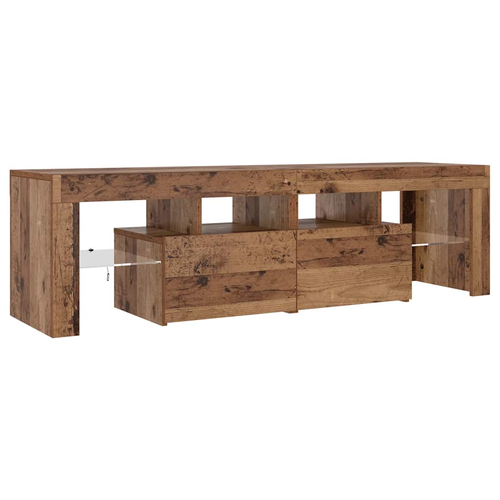 tv-bord m. LED-lys 140x36,5x40 cm konstrueret træ antikt træ