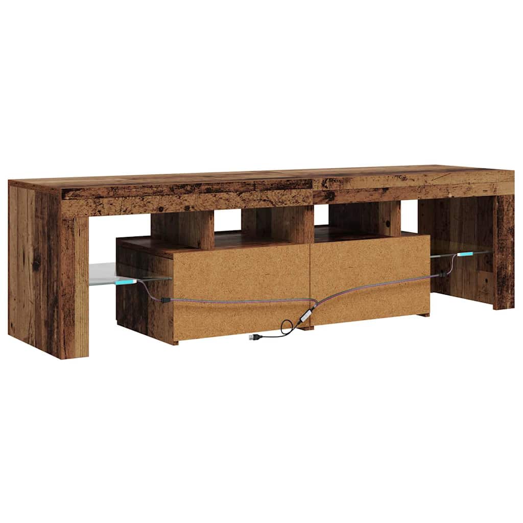 tv-bord m. LED-lys 140x36,5x40 cm konstrueret træ antikt træ