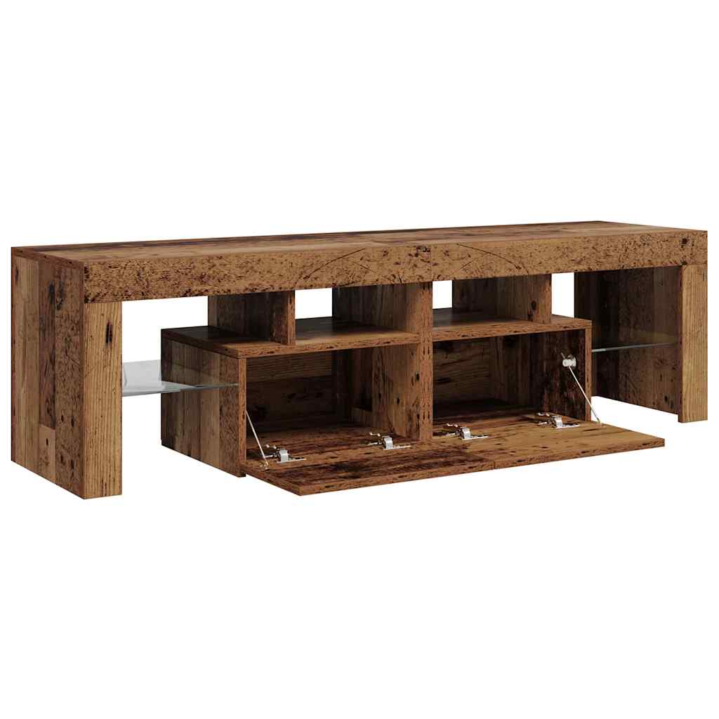 tv-bord m. LED-lys 140x36,5x40 cm konstrueret træ antikt træ