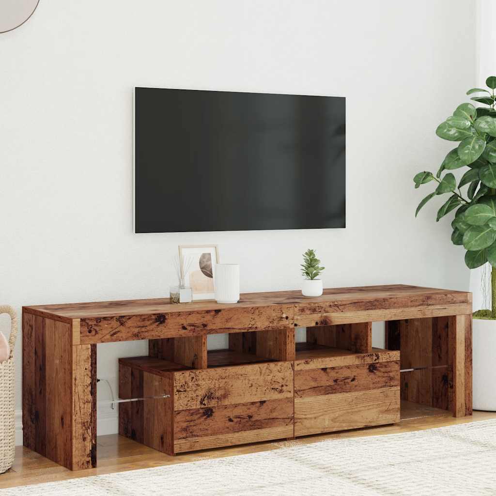 tv-bord m. LED-lys 140x36,5x40 cm konstrueret træ antikt træ
