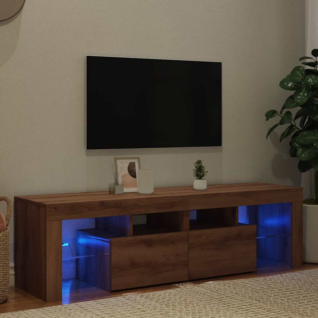 tv-bord med LED-lys 140x36,5x40 cm konstrueret træ kunsteg