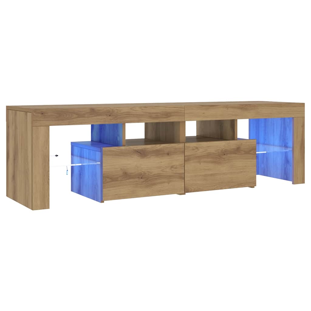 tv-bord med LED-lys 140x36,5x40 cm konstrueret træ kunsteg