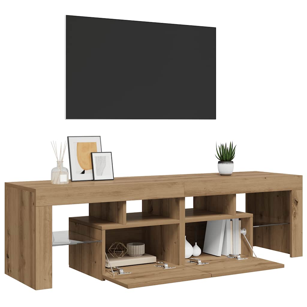 tv-bord med LED-lys 140x36,5x40 cm konstrueret træ kunsteg