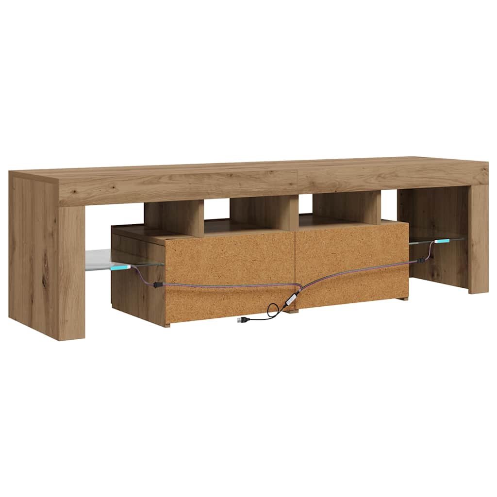 tv-bord med LED-lys 140x36,5x40 cm konstrueret træ kunsteg