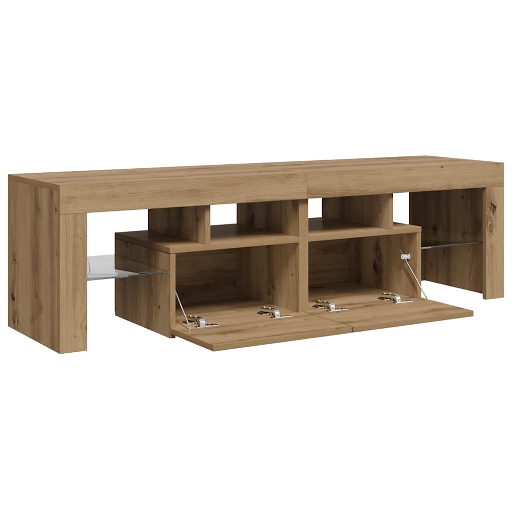 tv-bord med LED-lys 140x36,5x40 cm konstrueret træ kunsteg