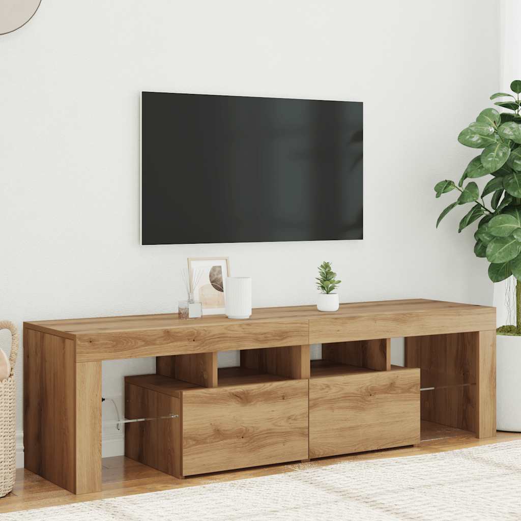 tv-bord med LED-lys 140x36,5x40 cm konstrueret træ kunsteg