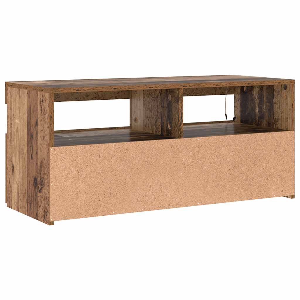 tv-bord m. LED-lys 90x35x40 cm konstrueret træ antikt træ