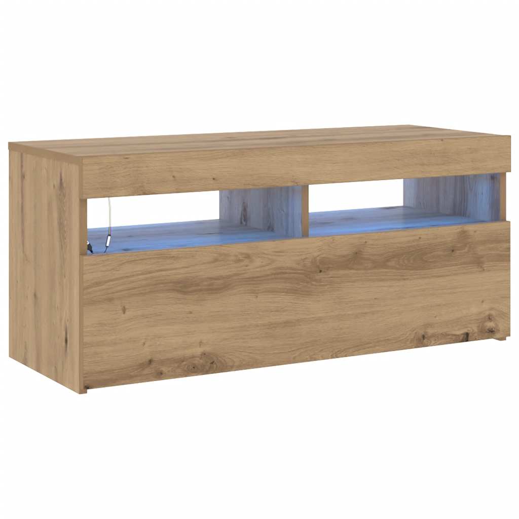 tv-bord med LED-lys 90x35x40 cm konstrueret træ kunsteg