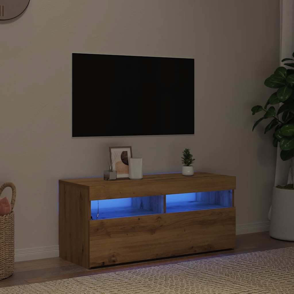 tv-bord med LED-lys 90x35x40 cm konstrueret træ kunsteg