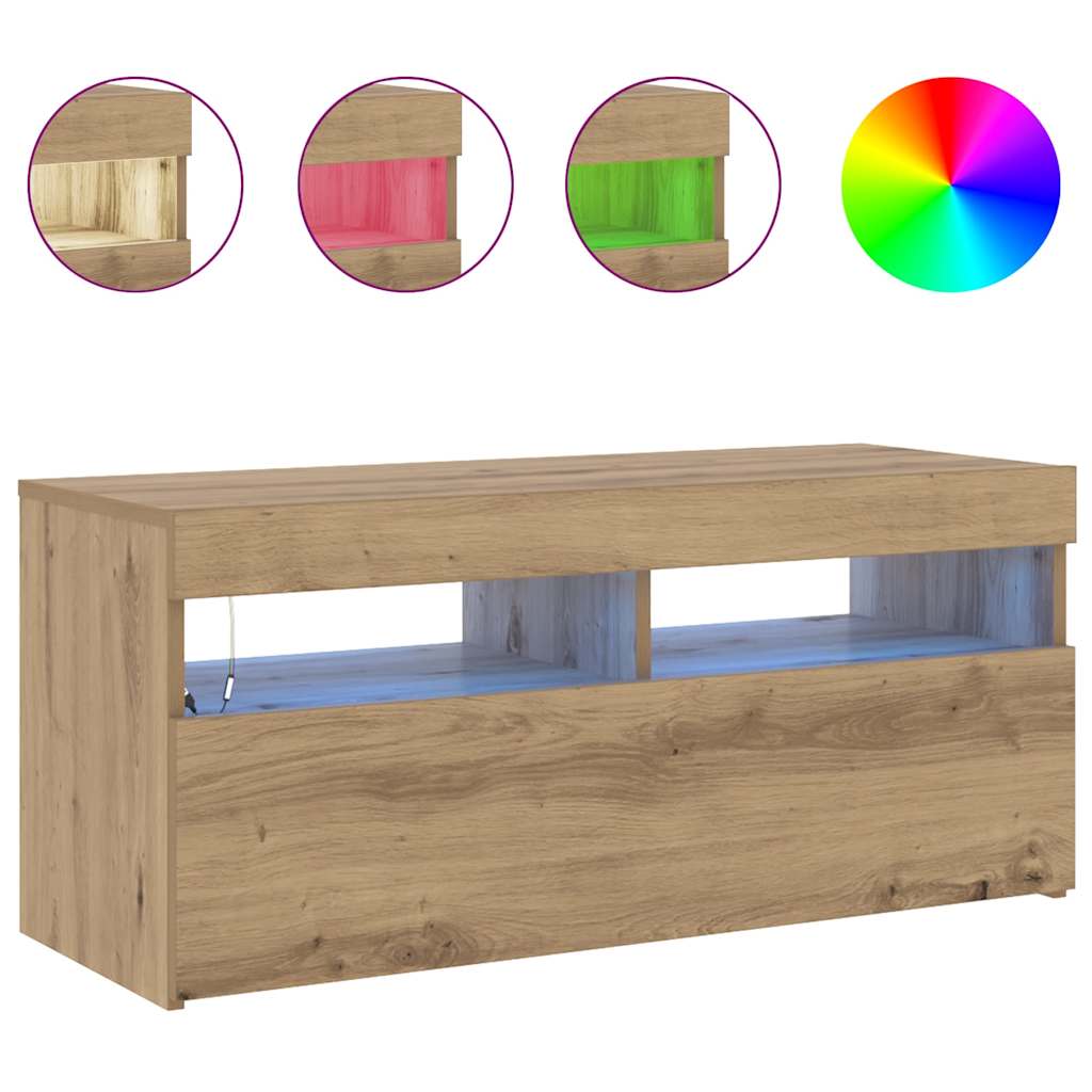 tv-bord med LED-lys 90x35x40 cm konstrueret træ kunsteg