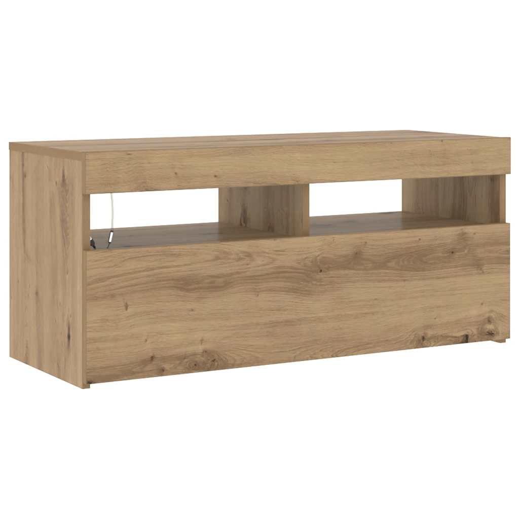 tv-bord med LED-lys 90x35x40 cm konstrueret træ kunsteg