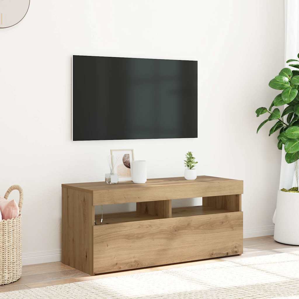 tv-bord med LED-lys 90x35x40 cm konstrueret træ kunsteg