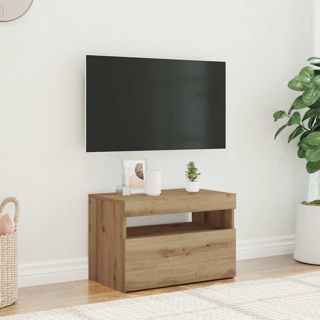 tv-bord med LED-lys 60x35x40 cm konstrueret træ kunsteg