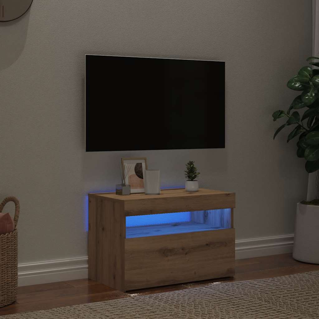tv-bord med LED-lys 60x35x40 cm konstrueret træ kunsteg