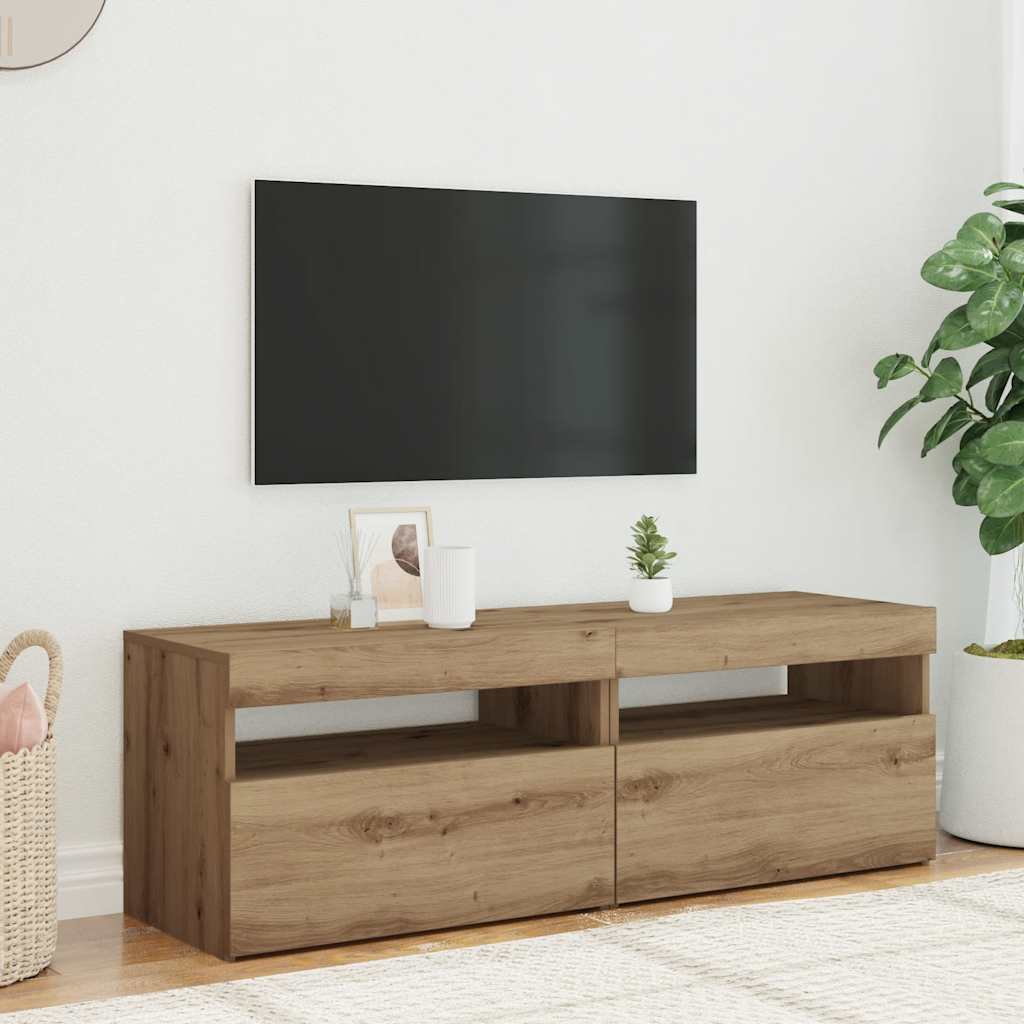 tv-borde med LED-lys 2 stk. konstrueret træ kunsteg