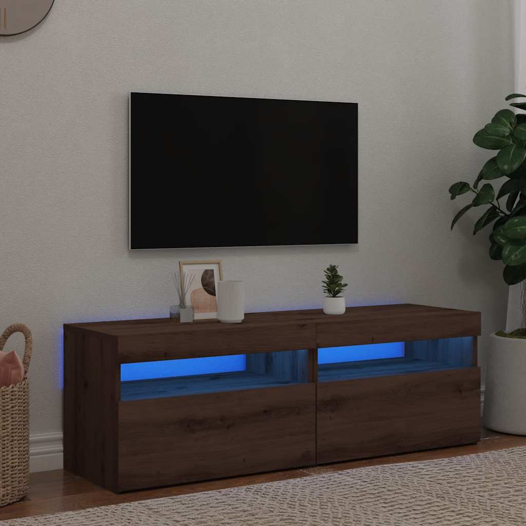 tv-borde med LED-lys 2 stk. konstrueret træ kunsteg