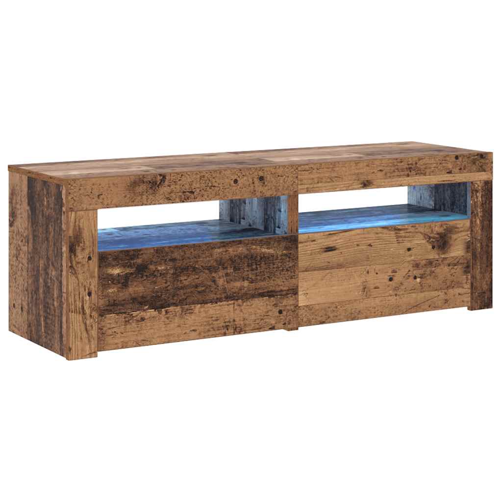 tv-bord m. LED-lys 120x35x40 cm konstrueret træ antikt træ