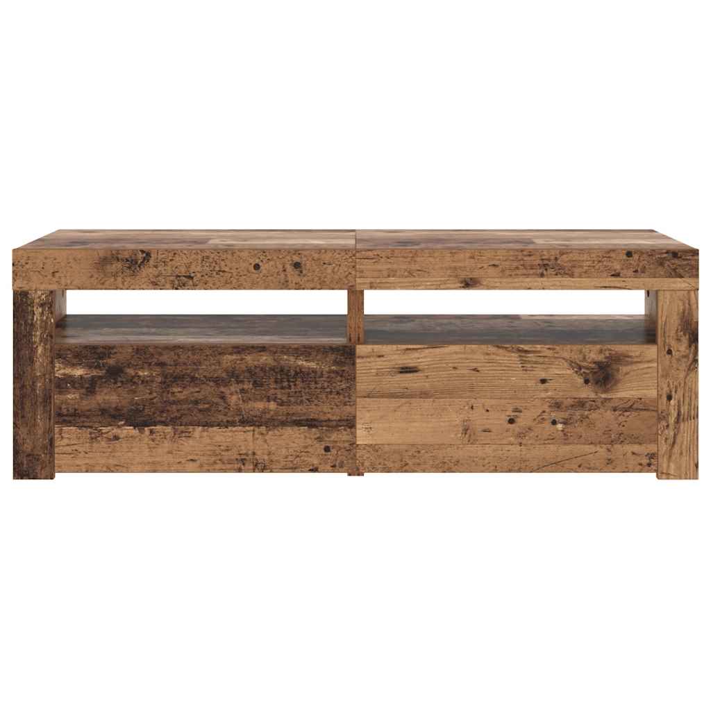 tv-bord m. LED-lys 120x35x40 cm konstrueret træ antikt træ