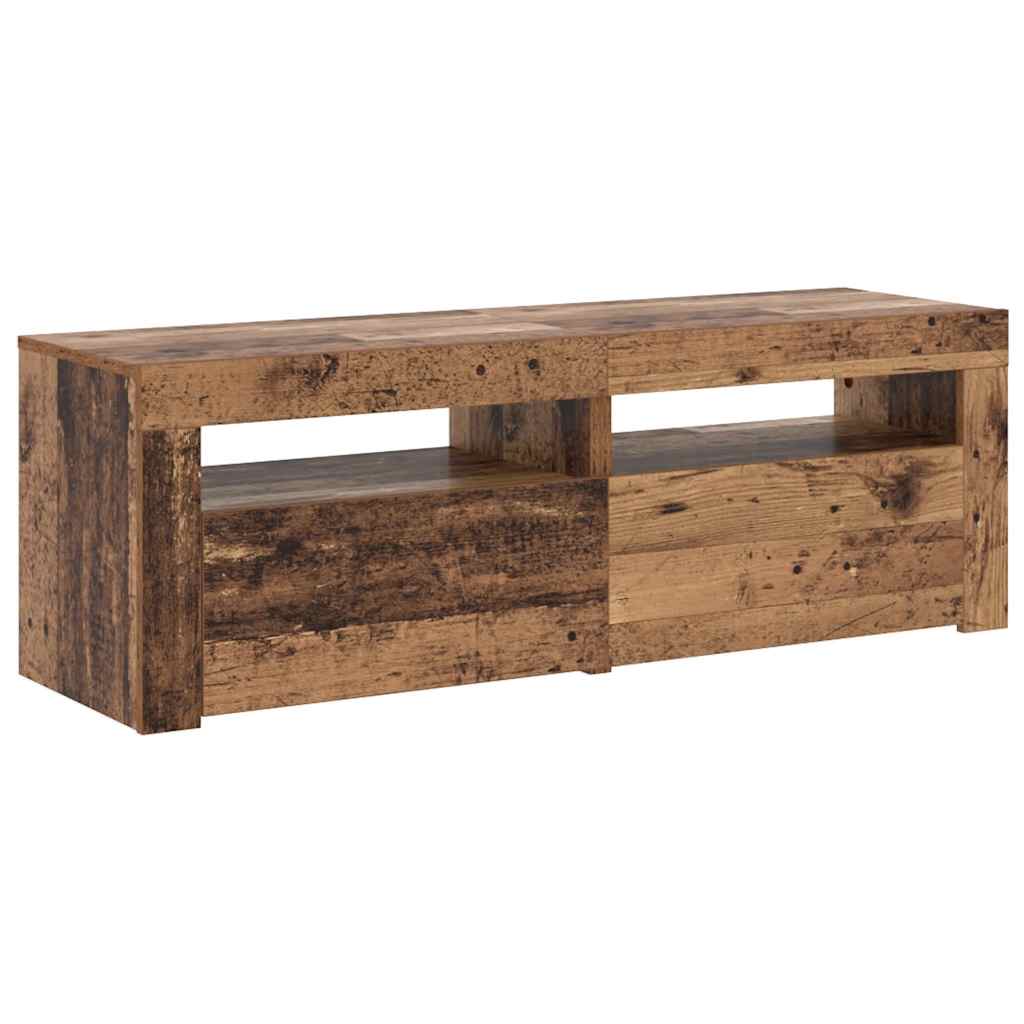 tv-bord m. LED-lys 120x35x40 cm konstrueret træ antikt træ