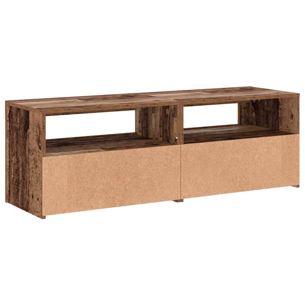 tv-bord m. LED-lys 120x35x40 cm konstrueret træ antikt træ