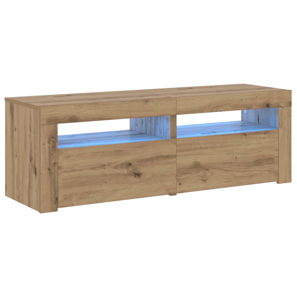 tv-bord med LED-lys 120x35x40 cm konstrueret træ kunsteg