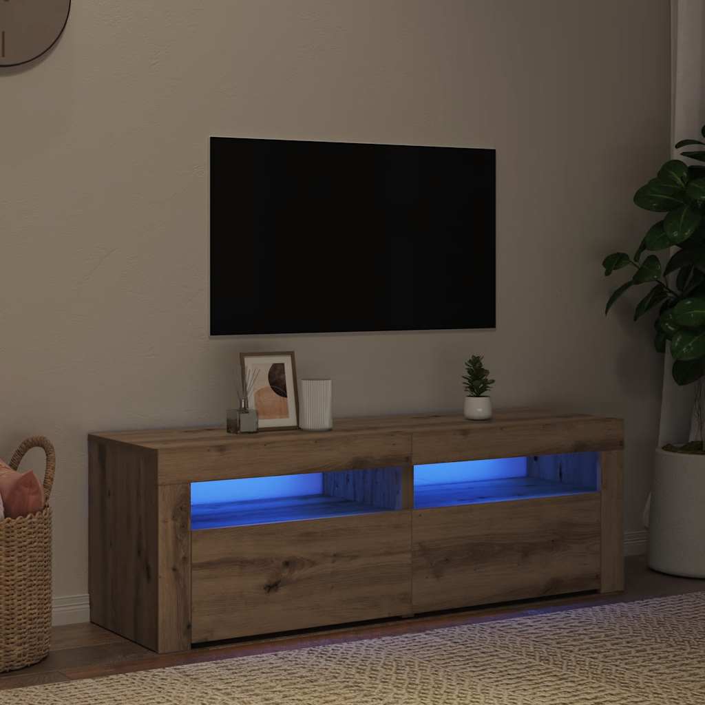 tv-bord med LED-lys 120x35x40 cm konstrueret træ kunsteg