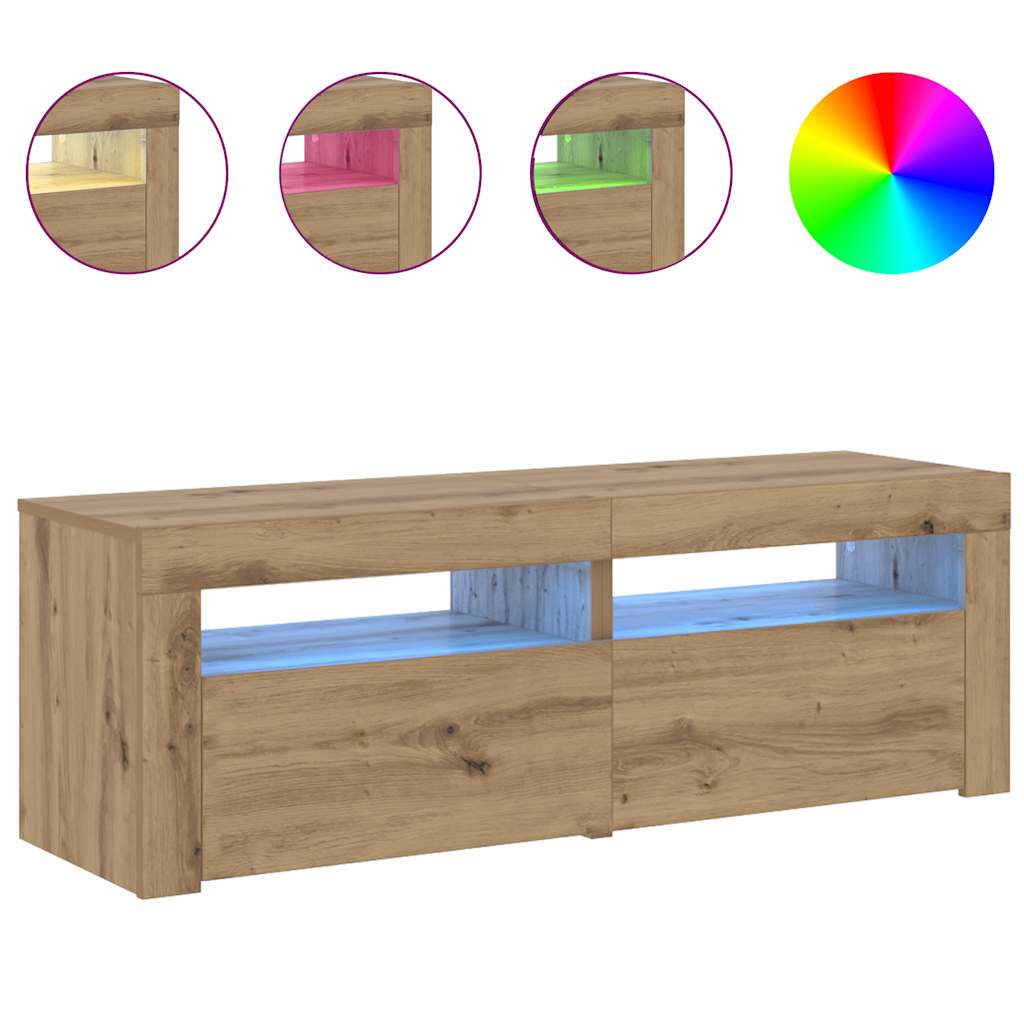 tv-bord med LED-lys 120x35x40 cm konstrueret træ kunsteg