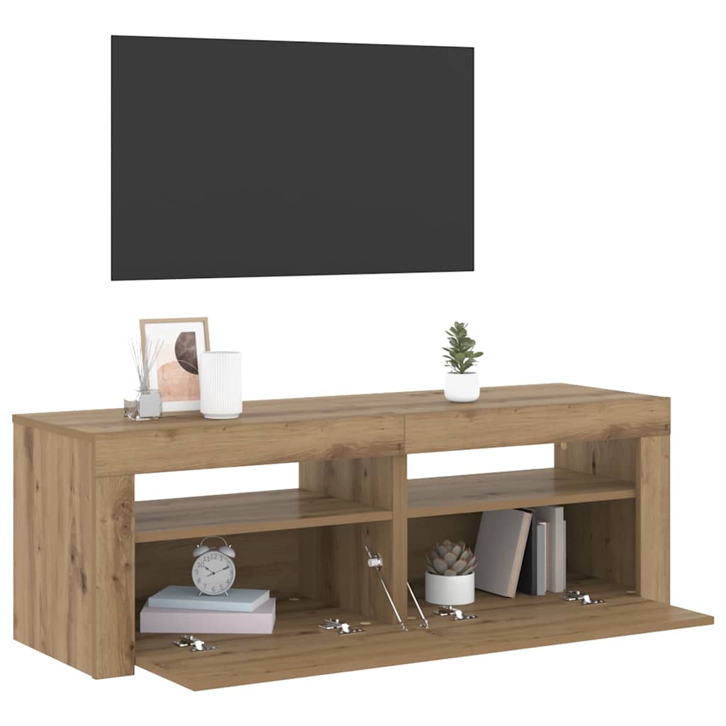 tv-bord med LED-lys 120x35x40 cm konstrueret træ kunsteg