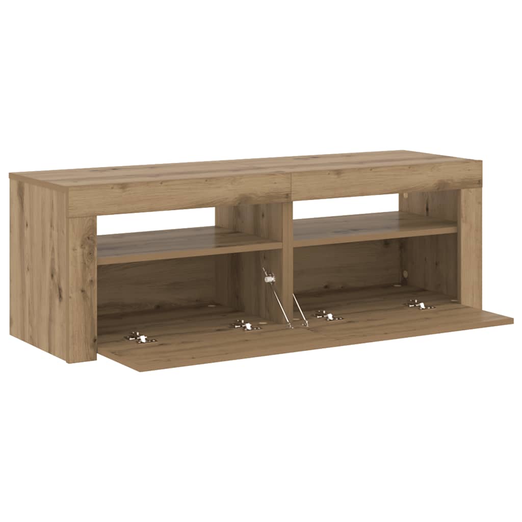 tv-bord med LED-lys 120x35x40 cm konstrueret træ kunsteg