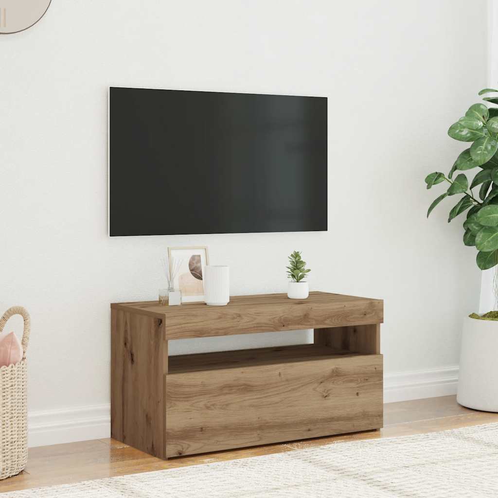 tv-bord med LED-lys 75x35x40 cm konstrueret træ kunsteg