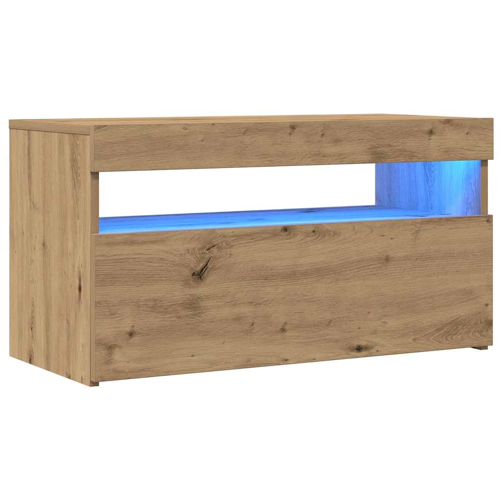 tv-bord med LED-lys 75x35x40 cm konstrueret træ kunsteg