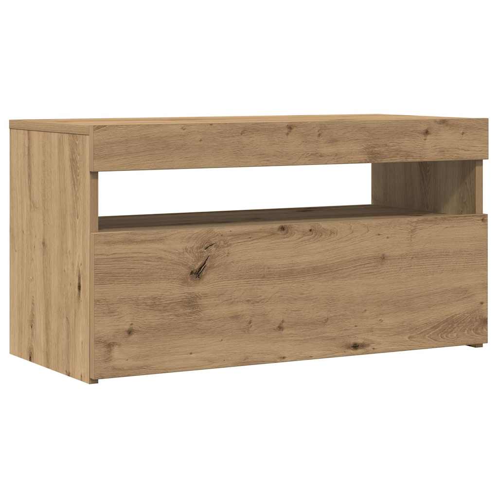 tv-bord med LED-lys 75x35x40 cm konstrueret træ kunsteg