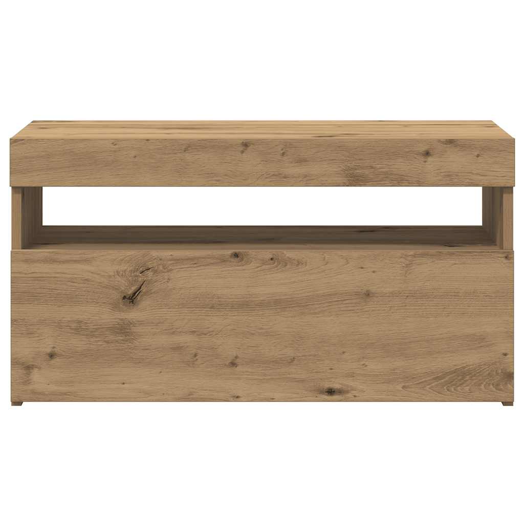 tv-bord med LED-lys 75x35x40 cm konstrueret træ kunsteg