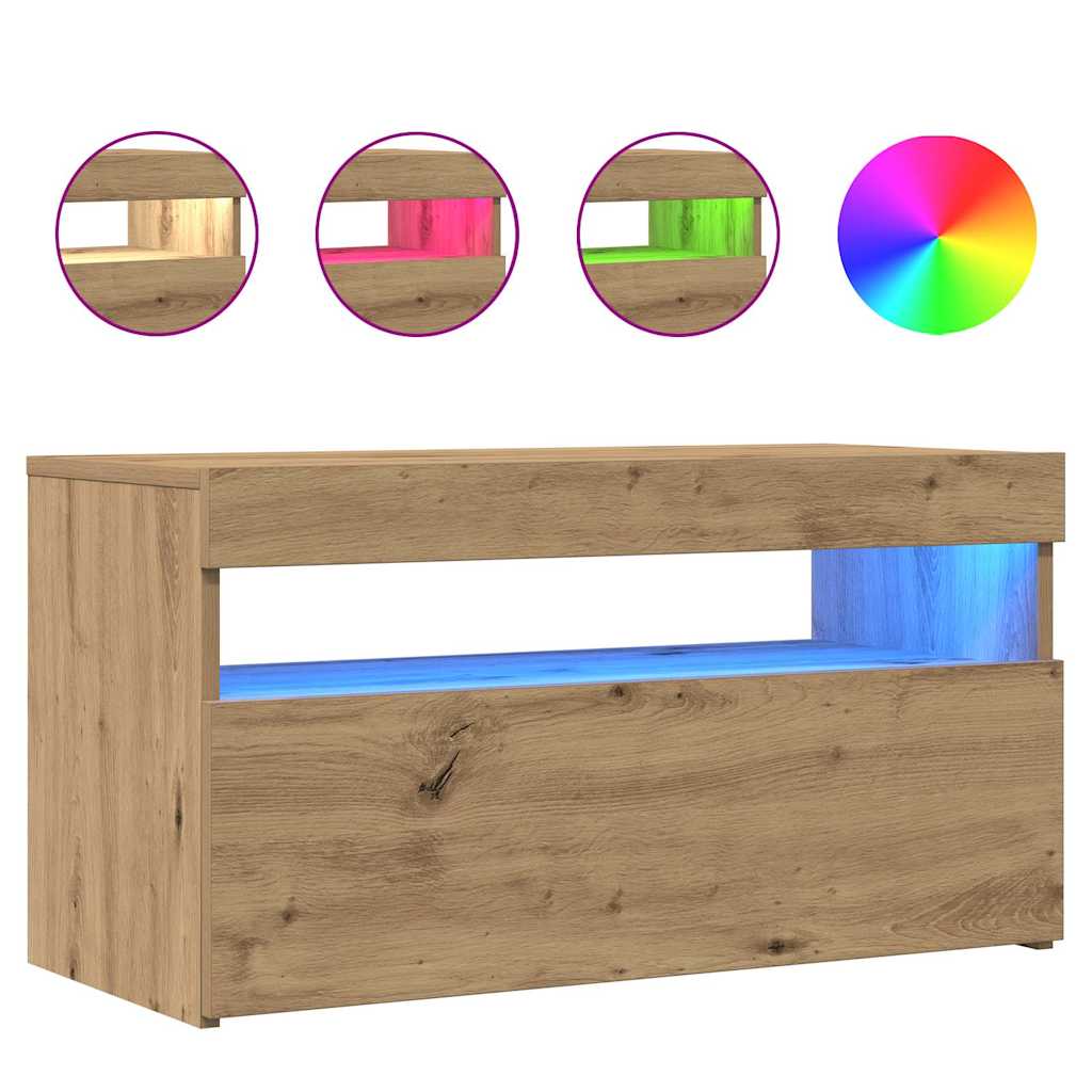 tv-bord med LED-lys 75x35x40 cm konstrueret træ kunsteg
