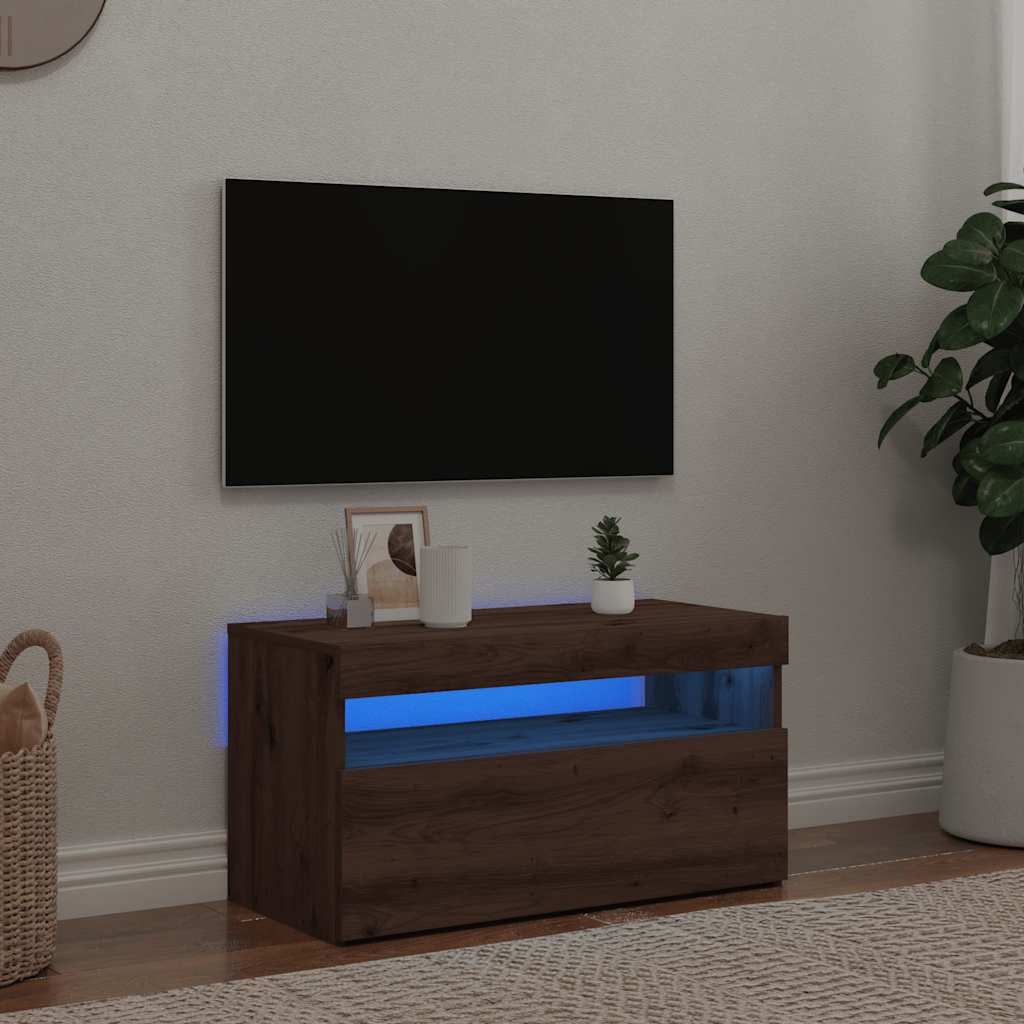 tv-bord med LED-lys 75x35x40 cm konstrueret træ kunsteg