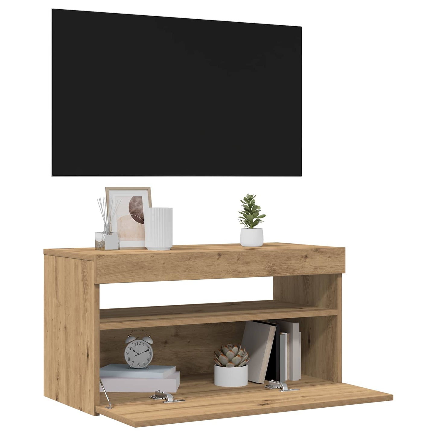 tv-bord med LED-lys 75x35x40 cm konstrueret træ kunsteg