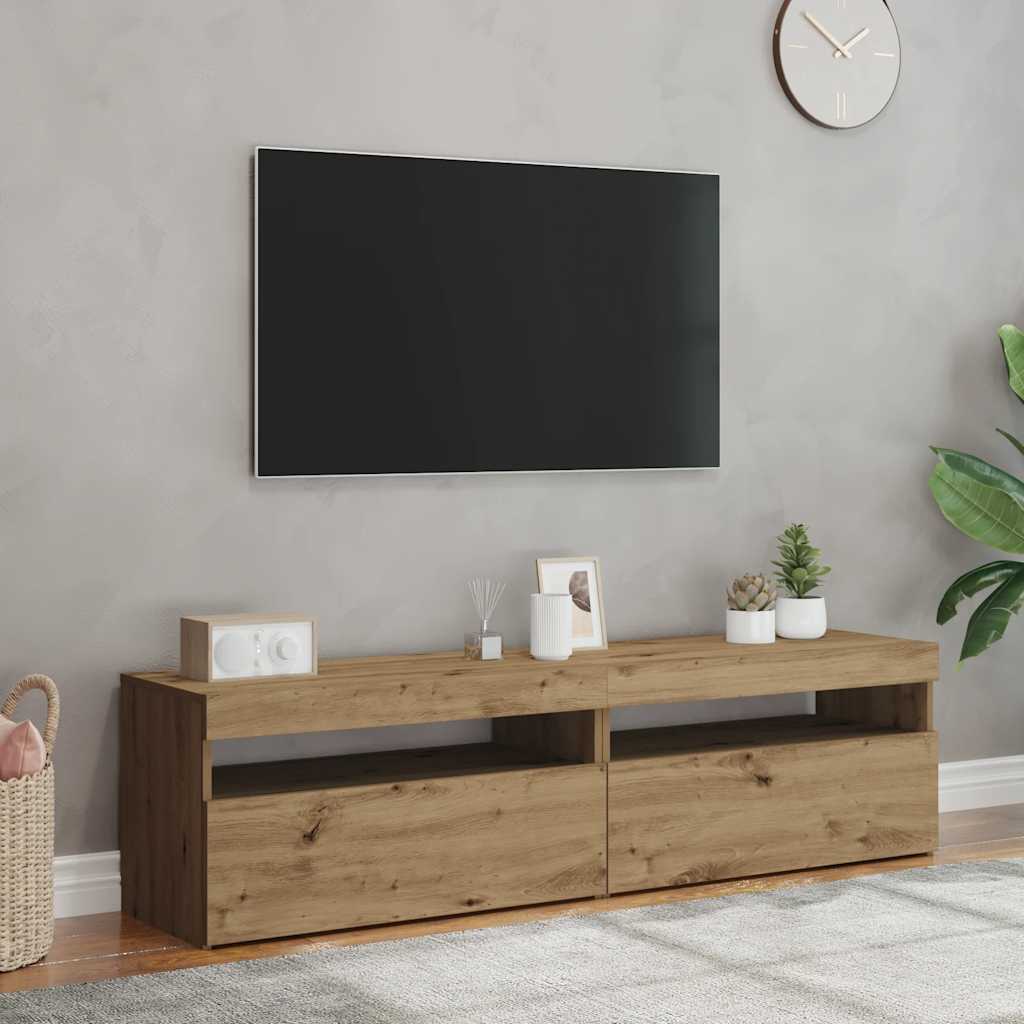 tv-borde med LED-lys 2 stk. konstrueret træ kunsteg