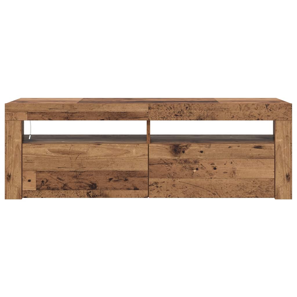 tv-bord m. LED-lys 120x35x40 cm konstrueret træ antikt træ