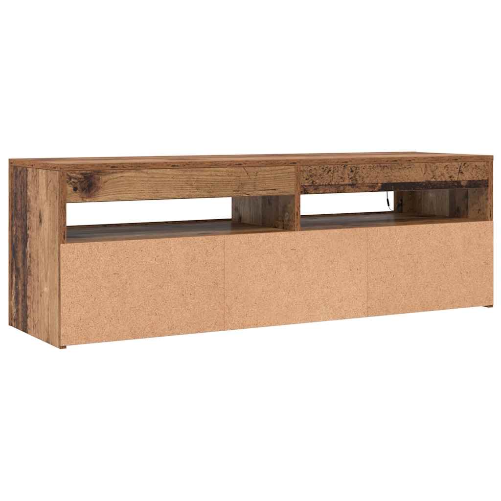 tv-bord m. LED-lys 120x35x40 cm konstrueret træ antikt træ