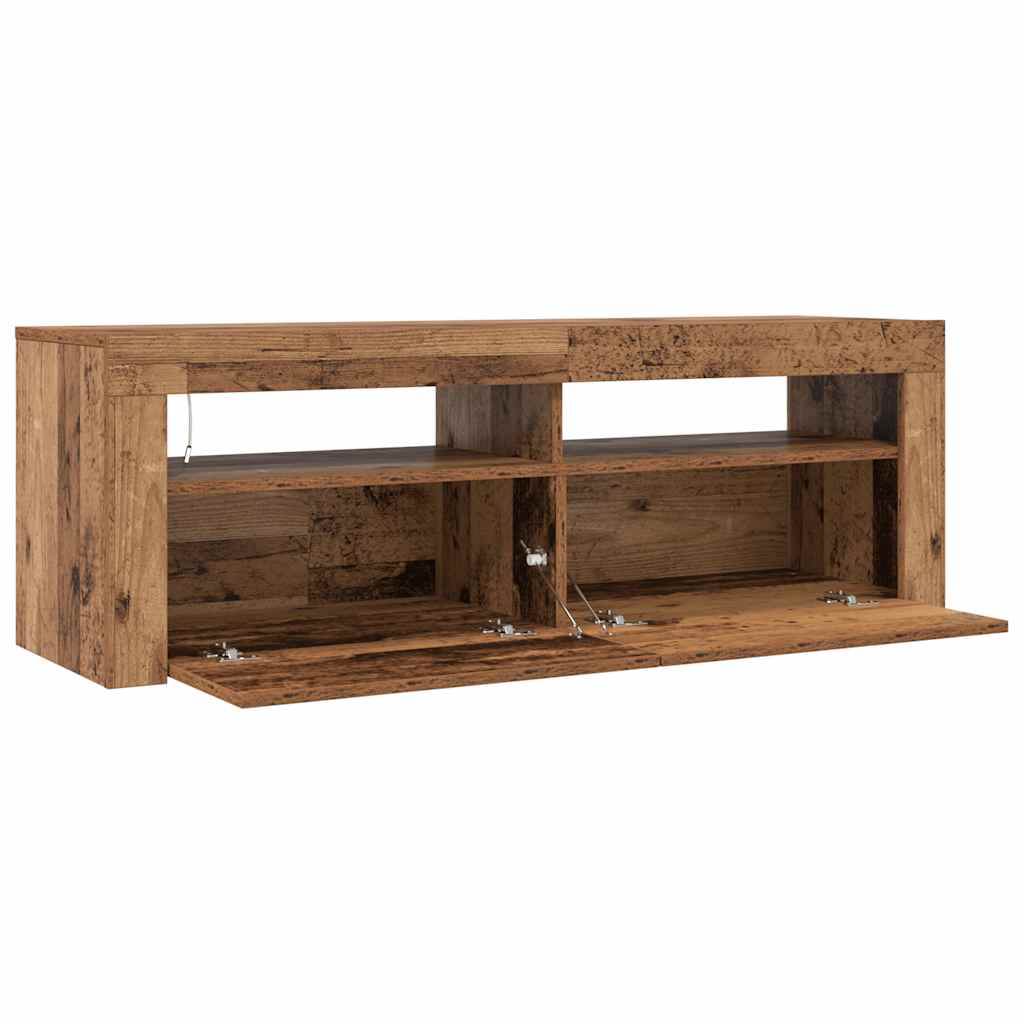 tv-bord m. LED-lys 120x35x40 cm konstrueret træ antikt træ
