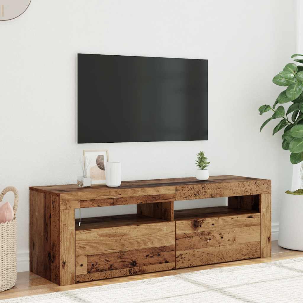 tv-bord m. LED-lys 120x35x40 cm konstrueret træ antikt træ