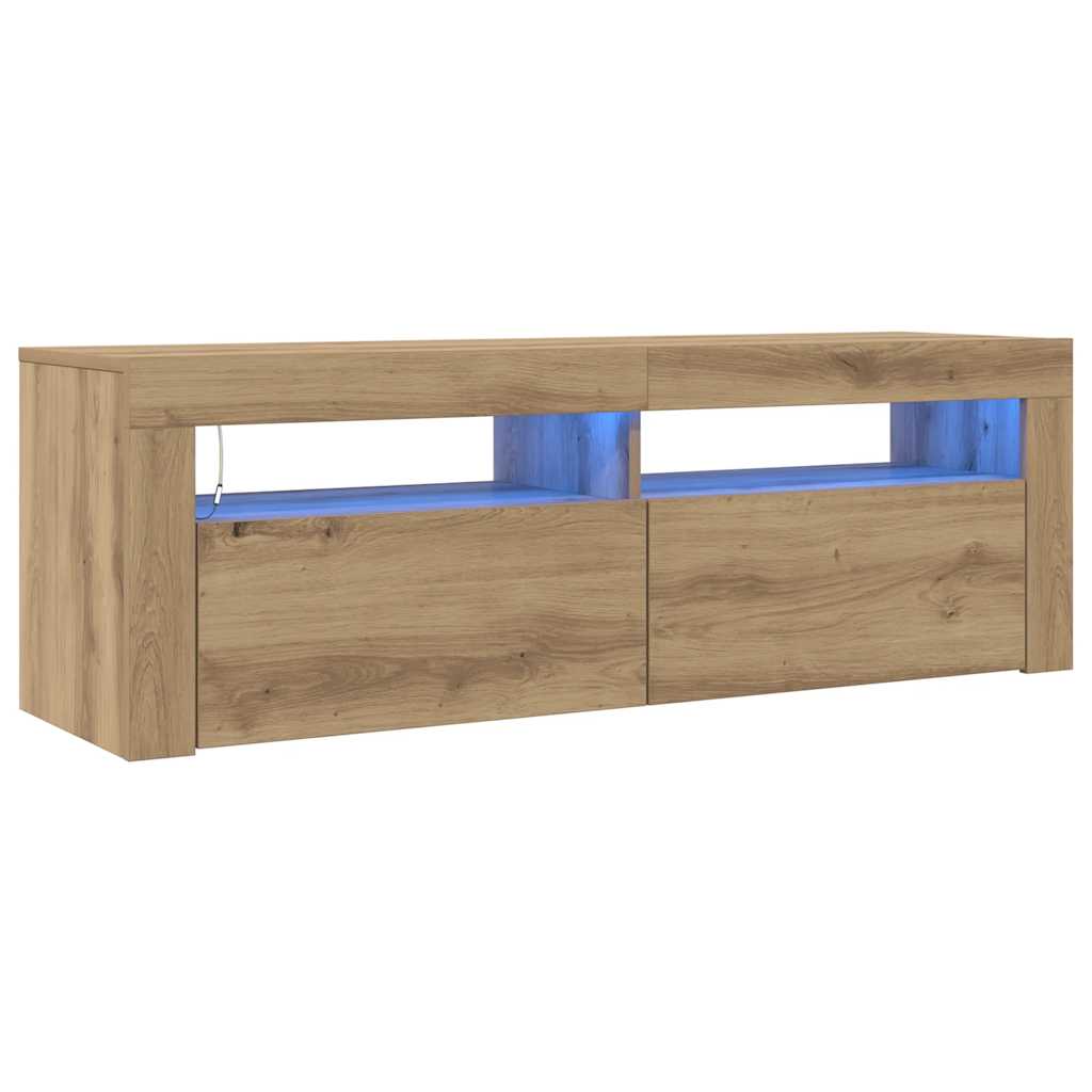 tv-bord med LED-lys 120x35x40 cm konstrueret træ kunsteg