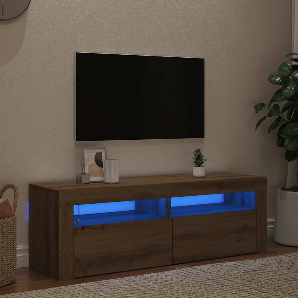tv-bord med LED-lys 120x35x40 cm konstrueret træ kunsteg