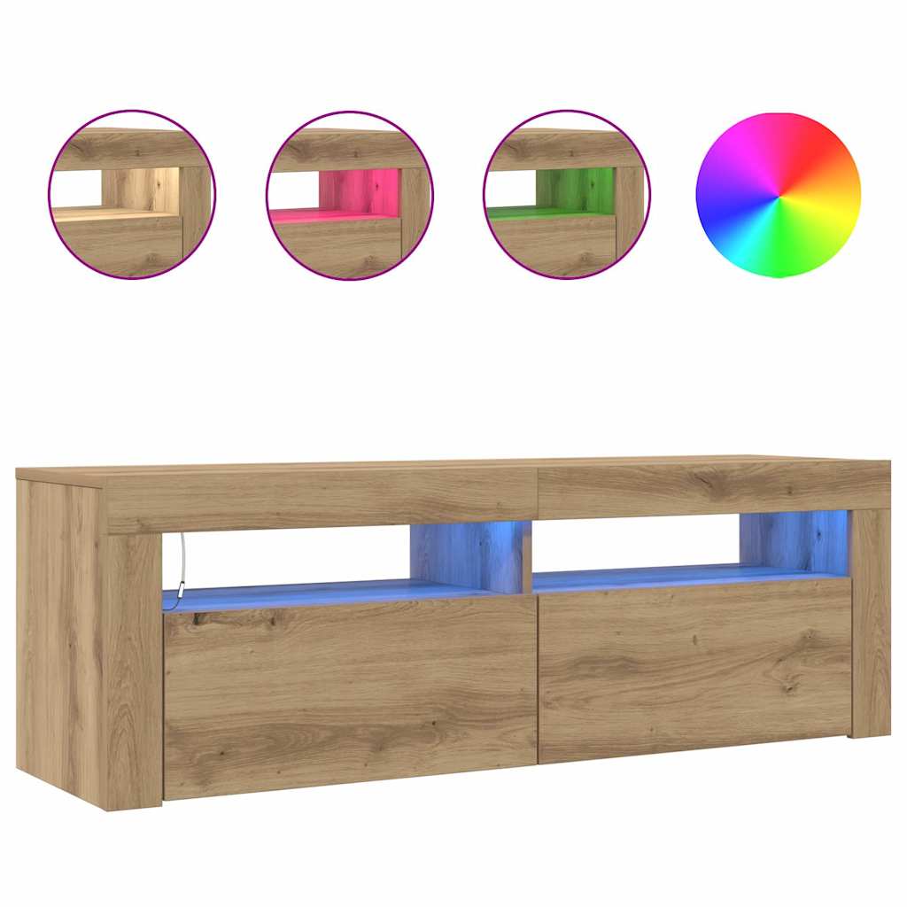 tv-bord med LED-lys 120x35x40 cm konstrueret træ kunsteg