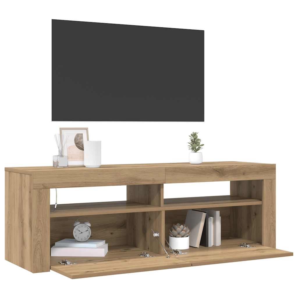 tv-bord med LED-lys 120x35x40 cm konstrueret træ kunsteg