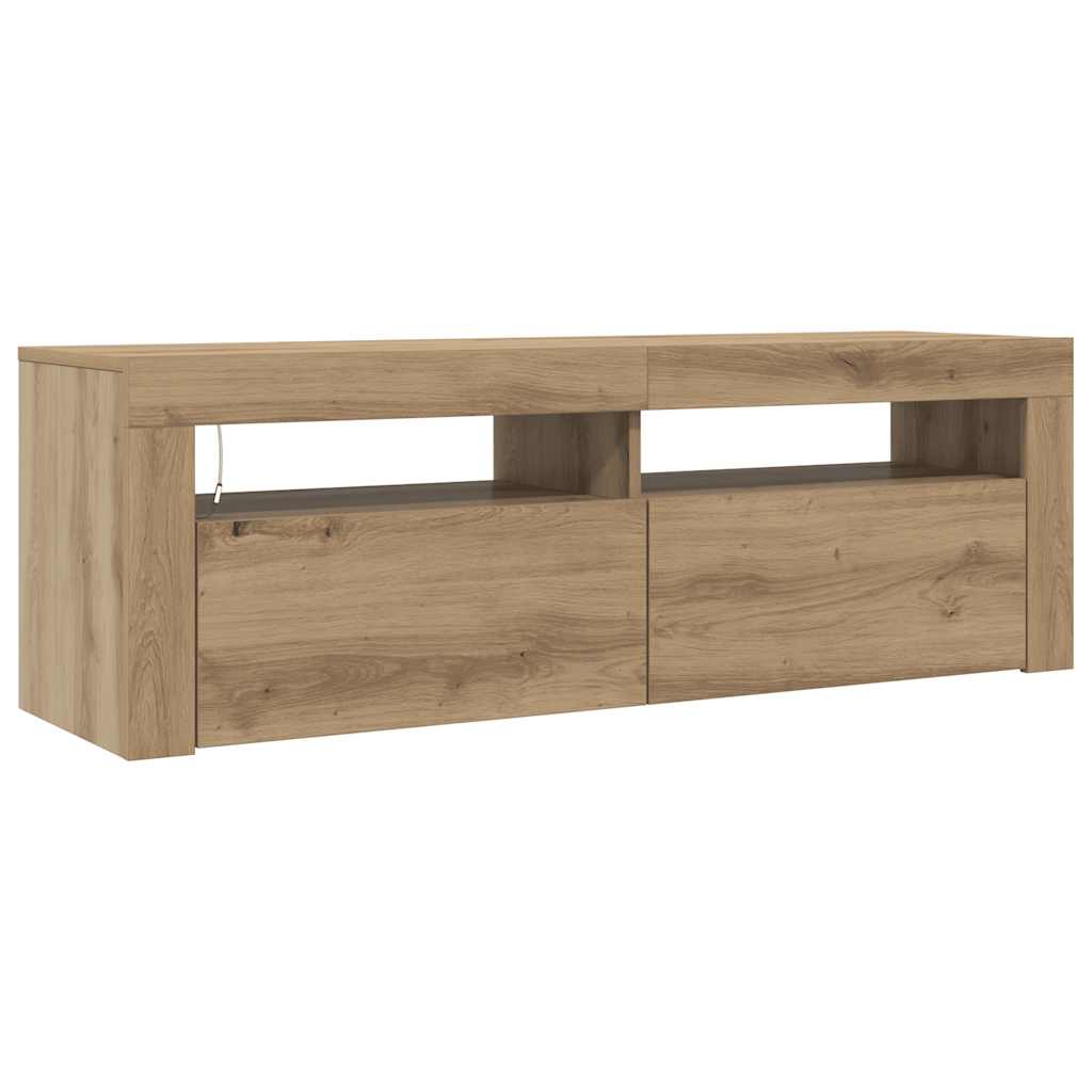 tv-bord med LED-lys 120x35x40 cm konstrueret træ kunsteg