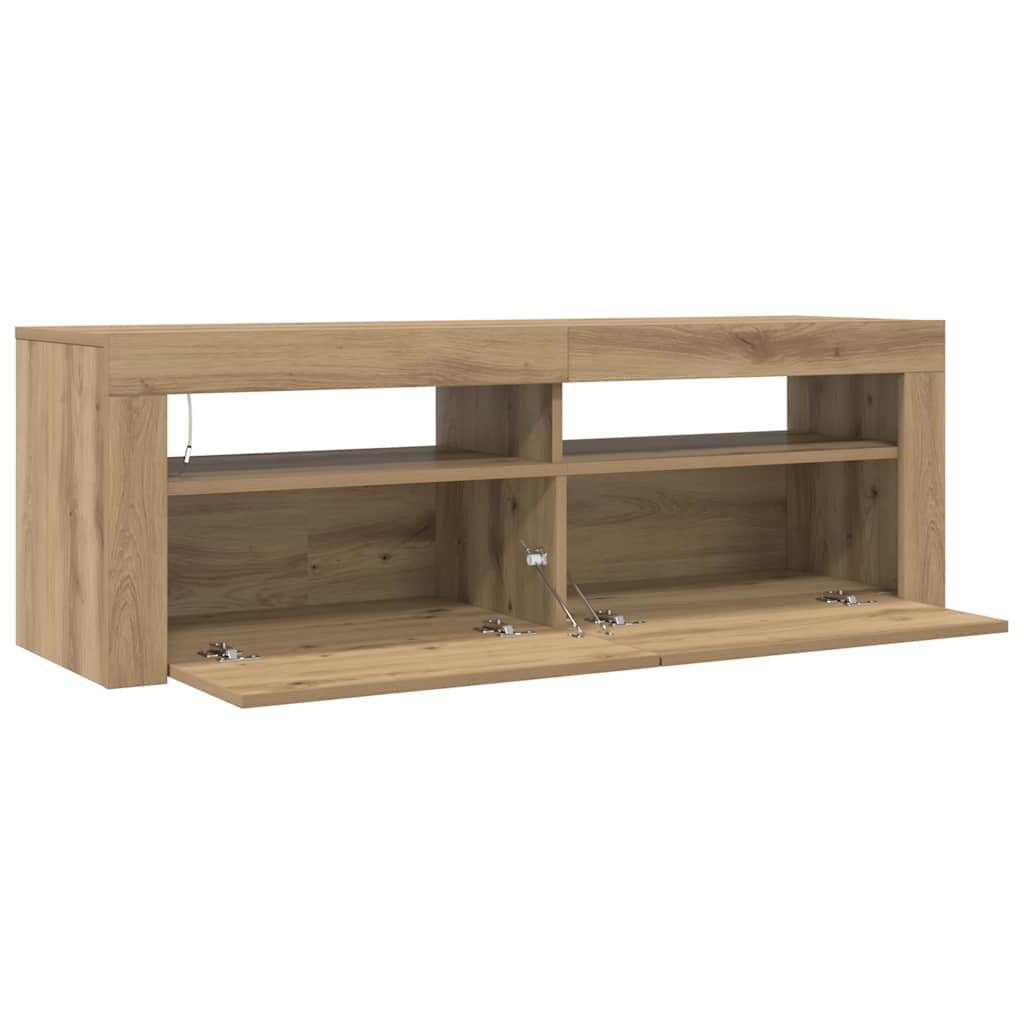 tv-bord med LED-lys 120x35x40 cm konstrueret træ kunsteg