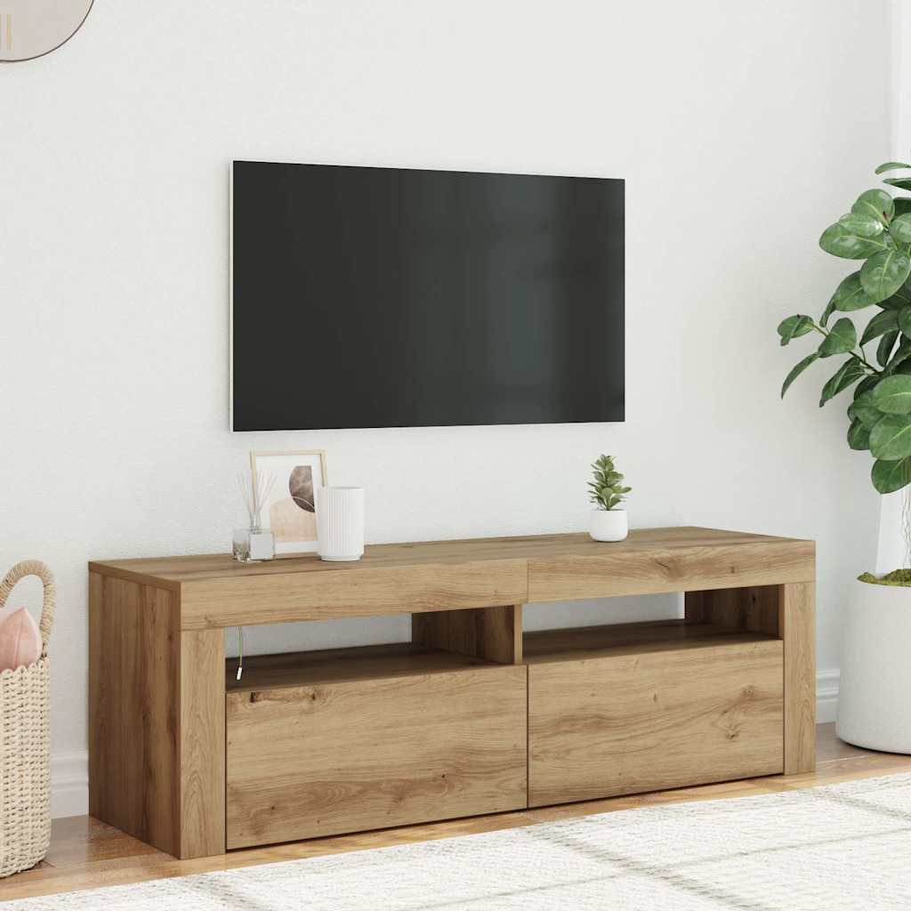 tv-bord med LED-lys 120x35x40 cm konstrueret træ kunsteg