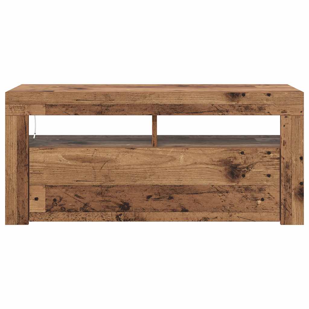 tv-bord m. LED-lys 90x35x40 cm konstrueret træ antikt træ