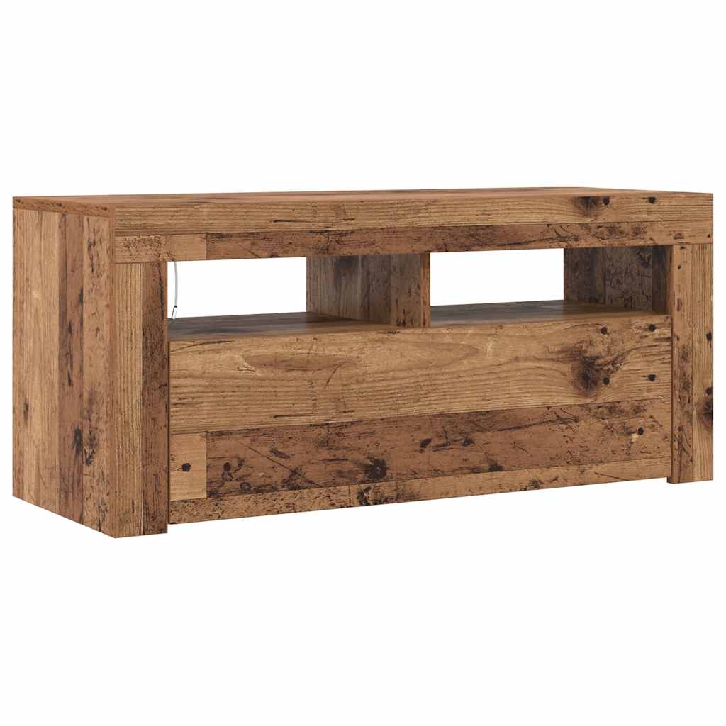 tv-bord m. LED-lys 90x35x40 cm konstrueret træ antikt træ